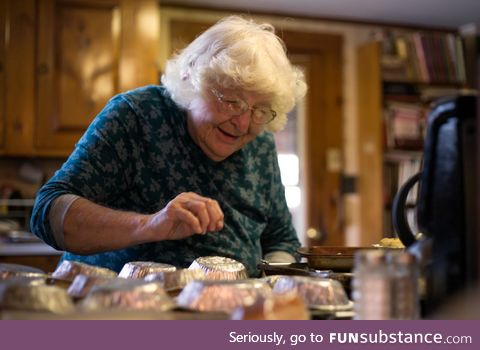 Just a wholesome picture of my 95-year-old grandmother baking cinnamon buns for Christmas