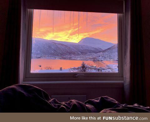 Hello World! View from my bedroom window this morning in TROMSØ, Norway