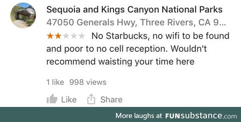 National Parks get Bad Reviews, also