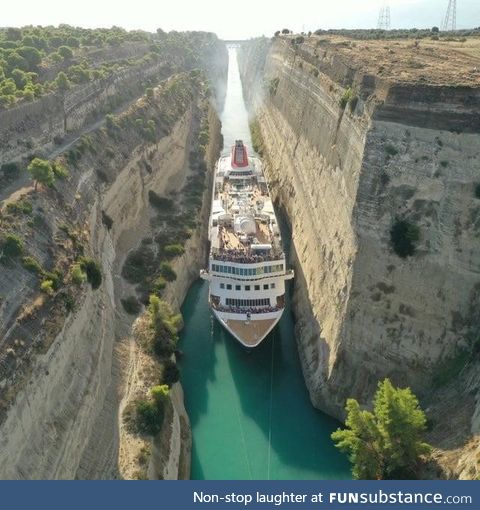 This cruise ship passing through canal of Corinth