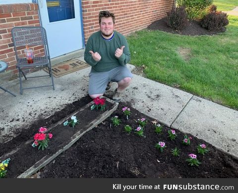 Celebrated my 25th birthday in quarantine planting flowers outside my apartment