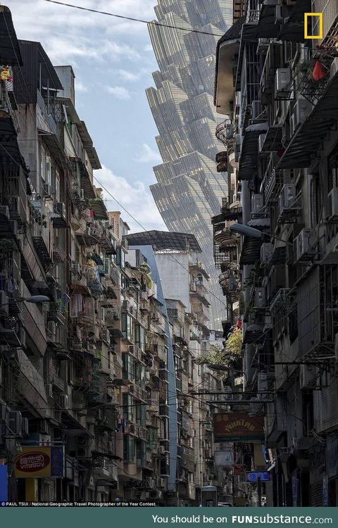 The Hotel Grand Lisboa Viewed from the streets of Macau
