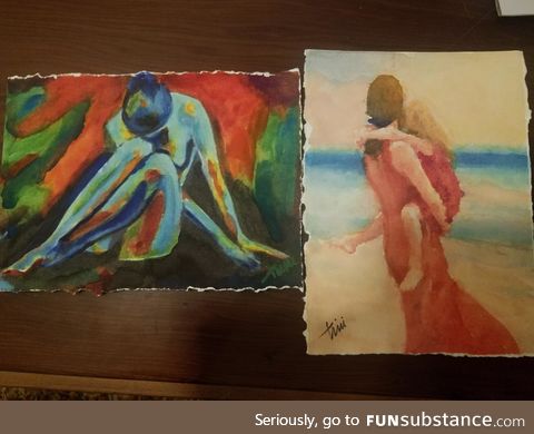 My mom started painting last year with no prior art experience. She just sent me these in