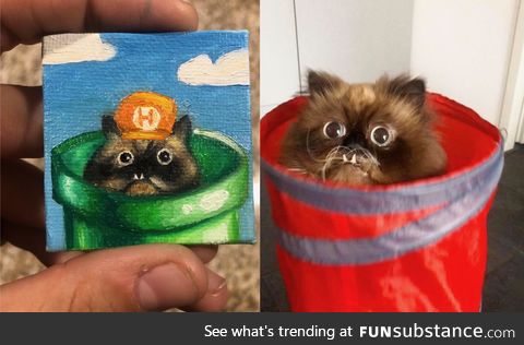 I painted the cat goomba from yesterday's front page on a tiny canvas