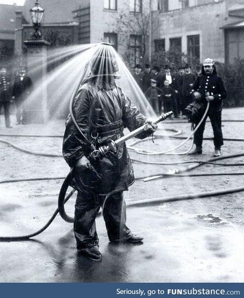 Testing helmets for firefighters, circa Germany 1900
