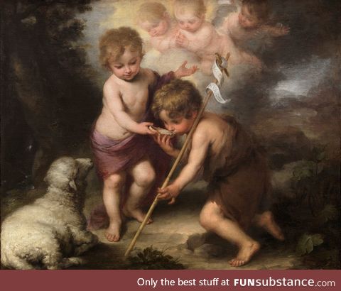 John the Baptist with Jesus in the painting The Holy Children with a Shell