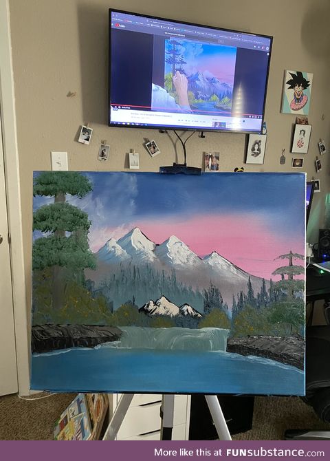 I did a Bob Ross follow along today. Here’s my happy result