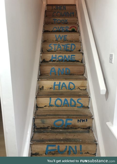 Stairs are waiting to be covered so my daughter and I did this
