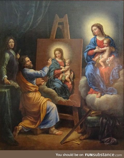 Self-portrait with Saint Luke painting the Virgin by Pierre II Mignard