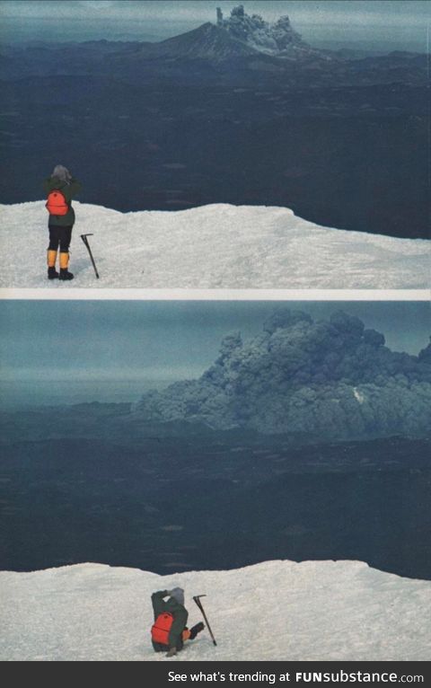 Hiker watching the eruption of Mt. St. Helen’s from about 37 miles away