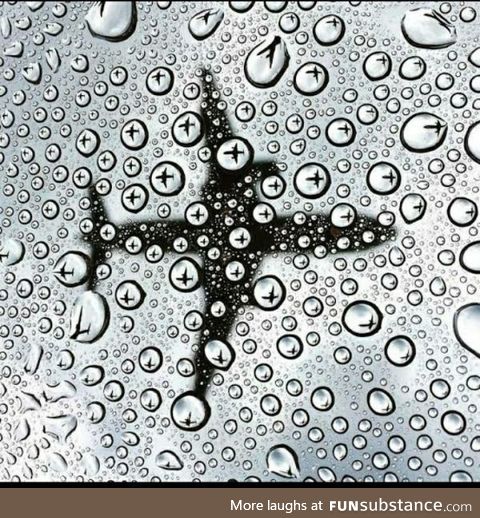 Picture of an airlane in raindrops