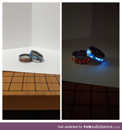 I made some glow in the dark rings. I went for a fire and ice look