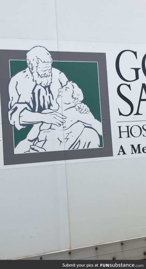 Good Samaritan Hospital’s logo looks like David Letterman giving a massage to a buff