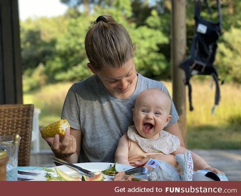 My daughter 0.1 seconds after trying corn for the first time