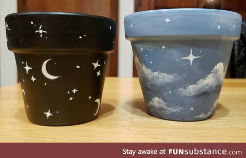 My night and day pots I painted