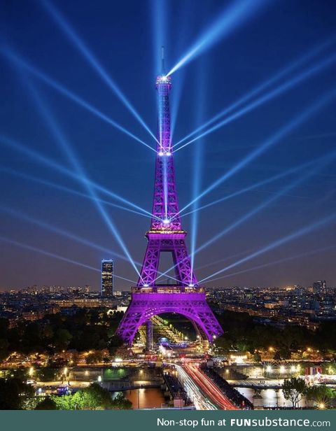 The Eiffel Tower bursts into color
