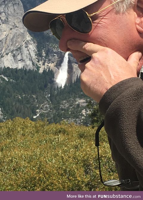 My dad wanted to take a nice picture with a waterfall in yosemite