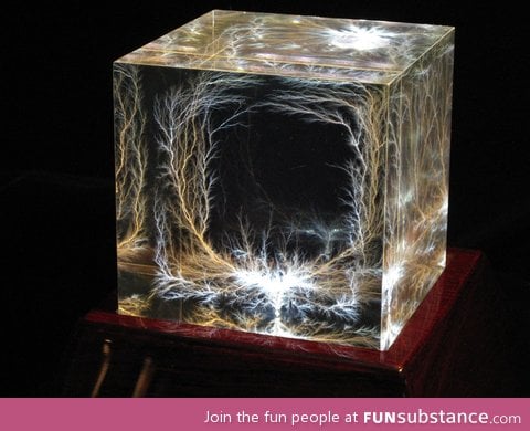 Electricity discharged into an 3 inch acrylic cube