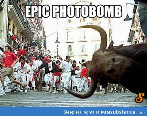 Photobomb level: Running of the bulls