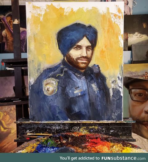 A beautiful painting made in honor of Officer Sandeep Singh Dhaliwal who was killed in