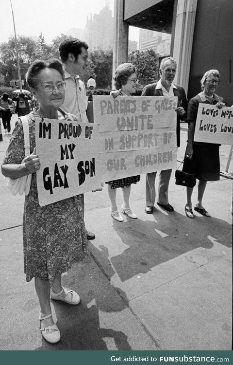 Gay pride 1973. Parents of gay people unite! Happy pride everyone!