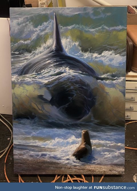 My painting today, “Faith and Fate”. Done with oils, wet on wet technique!