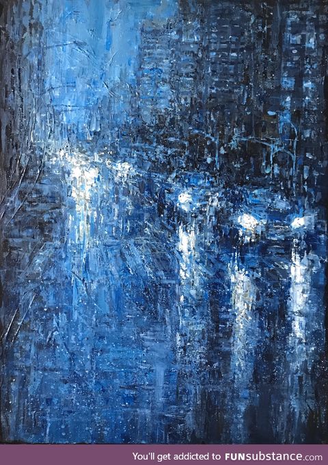 Painting I did of some rainy traffic in blue tones