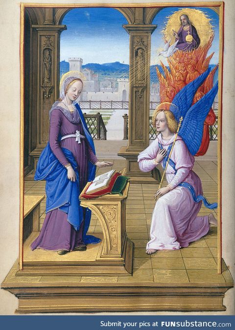 Annunciation by Jean Poyer, 15th century French miniature painter & manuscript illuminator