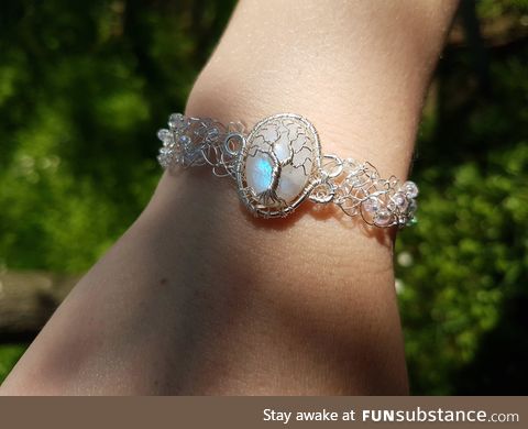 I crocheted with wire to make this moonstone bracelet