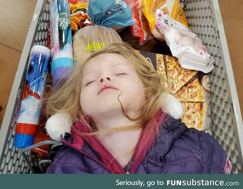 My daughter fell asleep in the cart at the grocery store last night and she totally