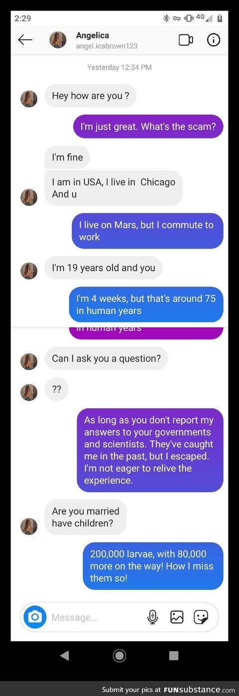 Interesting conversation with an Instagram bot