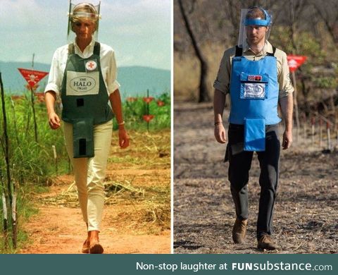 Princess Diana walking through the minefields in Angola in 1997 to draw public attention