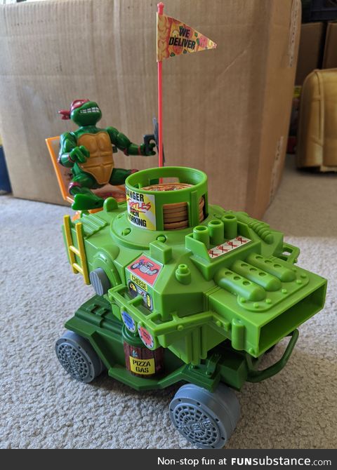 Going through my parents' storage and found my old Ninja Turtles pizza thrower vehicle