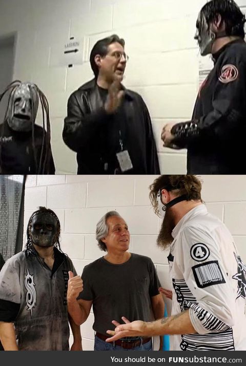 As a young fan, Jay Weinberg (left) son of Max Weinberg (middle) met Slipknot guitarist