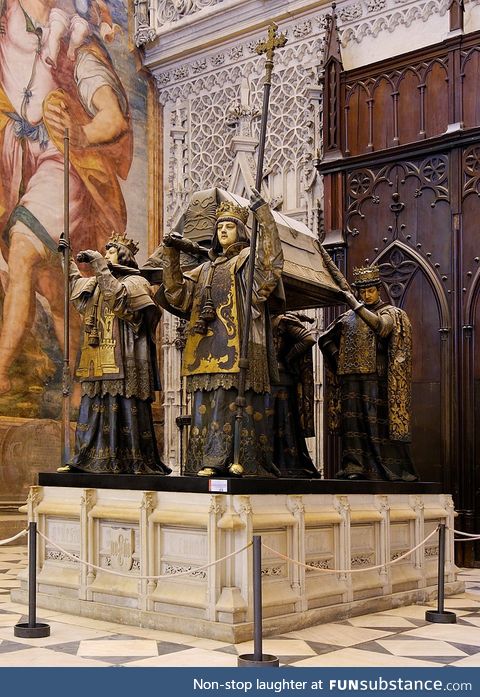 Tomb in Seville Cathedral. Christopher Columbus and his son Diego are buried here.