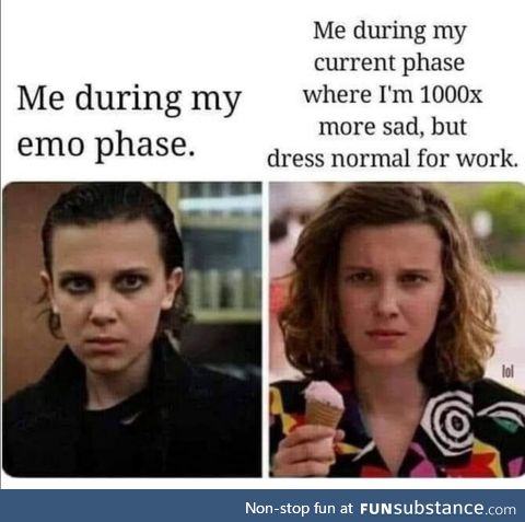 Imagine being an emo just becaouse you are sad, just be depressed like a normal adult lmao