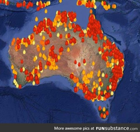 The current number of fires around Australia as of 6 hours ago