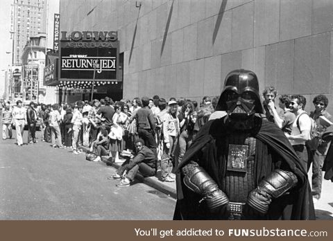 Darth vader fan at the return of the jedi premiere loews theater times square nyc