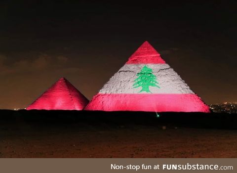 Pyramids lights up with the Lebanese flag tonight