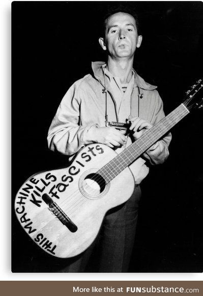 Woody Guthrie and his guitar, roundabout 1941's