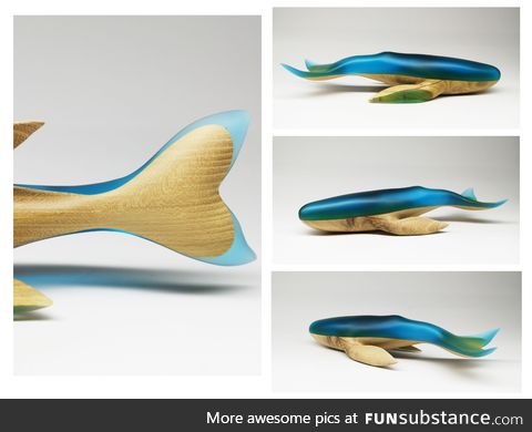 Wooden whale with epoxy resin, Acacia + resin, 2020