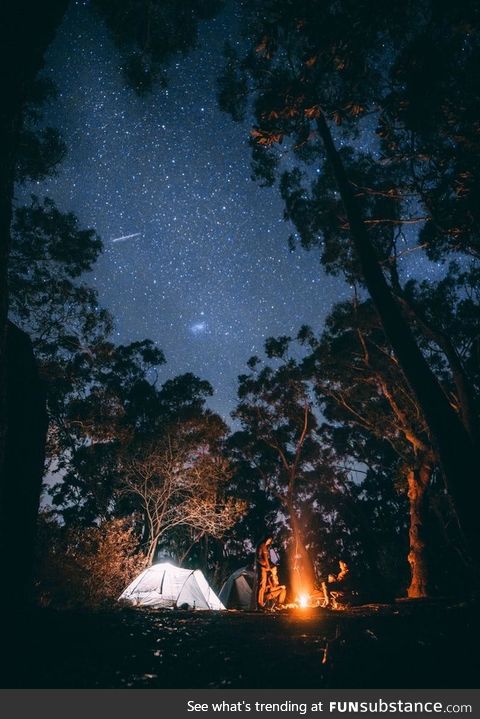 Catching a shooting star on a clear camping night