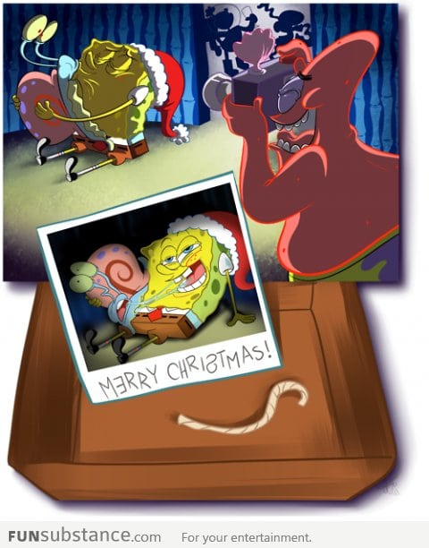 The embarrassing snapshot of spongebob at the christmas party