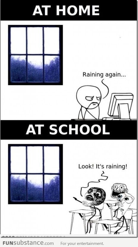 Raining while at home and at school