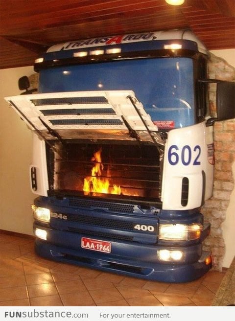 Fireplace with a truck