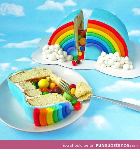 Rainbow piñata cake