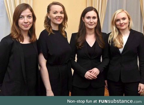 The new Finnish government. From left Li Anderson (32), Katri Kulmuni (32), Sanna Marin