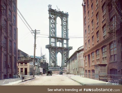 View of The Manhattan Bridge Under Construction from Washington Street Brooklyn/New York
