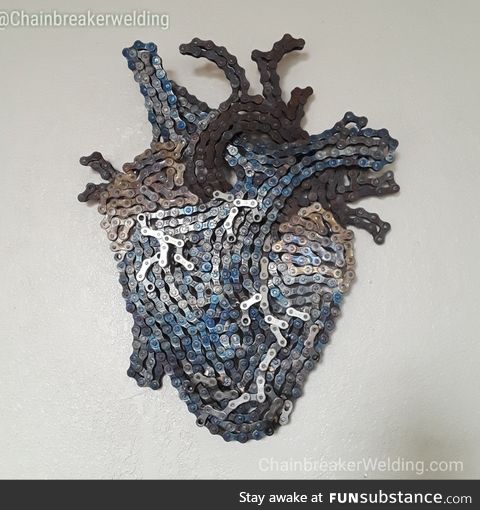 Anatomical heart made from reclaimed bicycle chain. Made by me