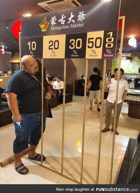 A restaurant in Malaysia gives discounts based on how thin you are